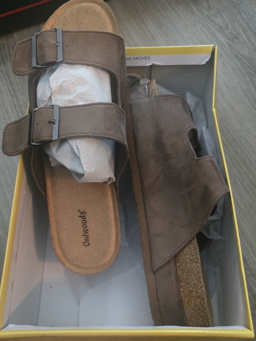 Outwoods Brown Double Buckle Suede Slide Sandals Sz 9 NIB